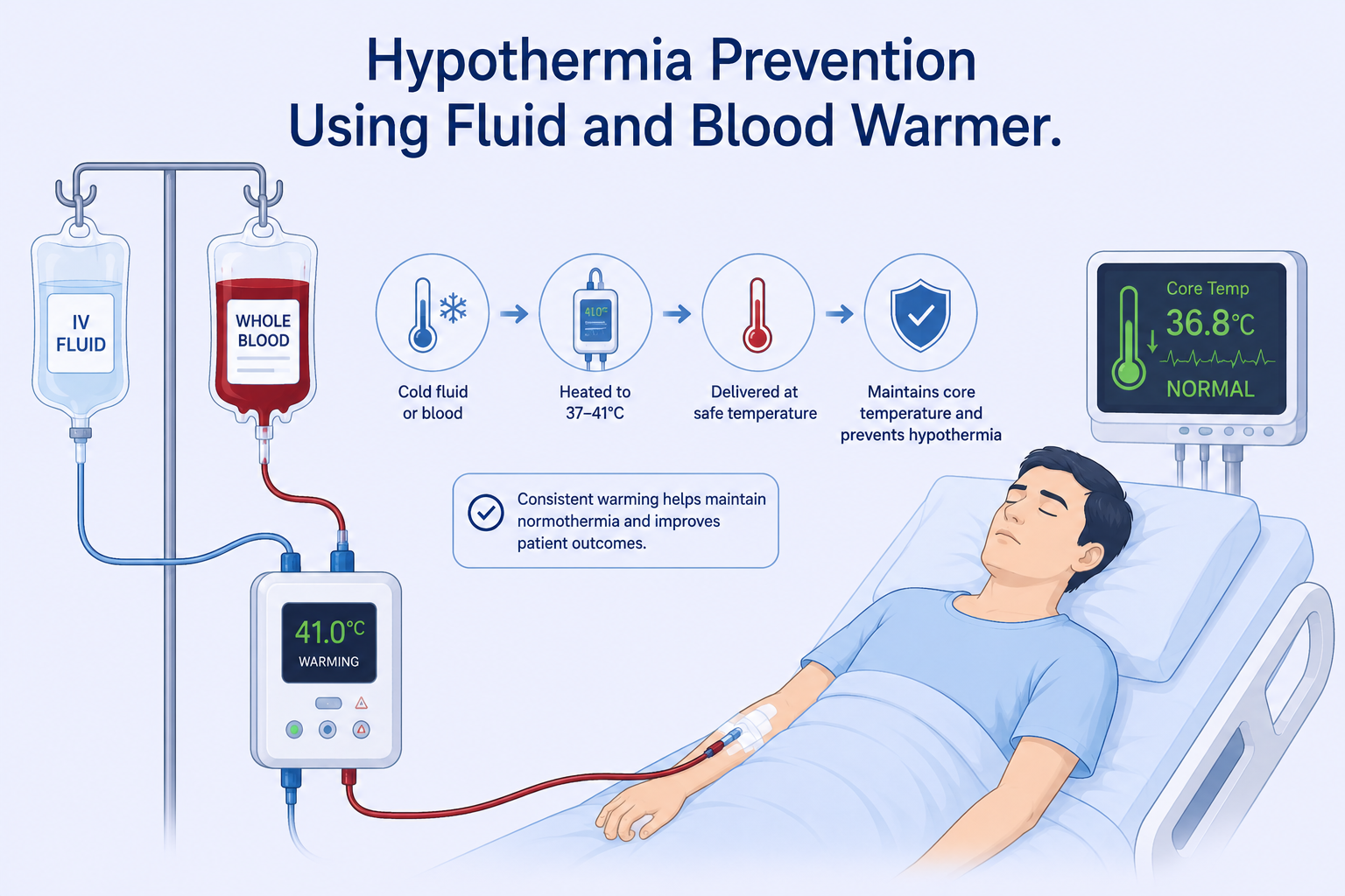 Hypothermia prevention using fluid and blood warmer